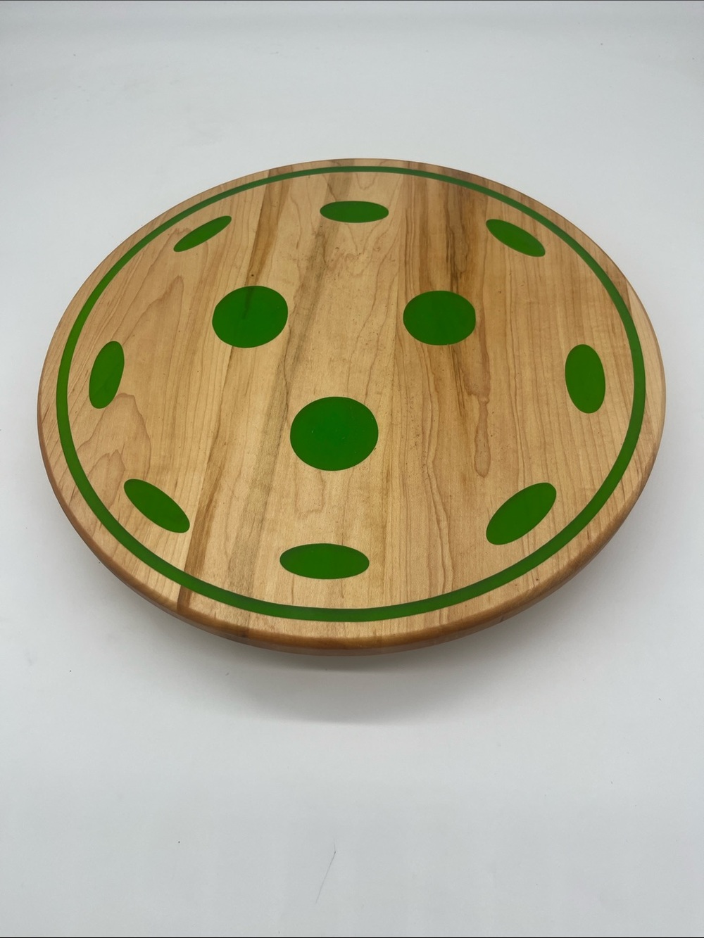 Pickleball charcuterie. Green epoxy inlay wooden serving piece.